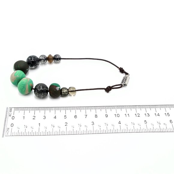 Turquoise Marbled Big Bead Bracelet with Handmade Beads - Picture 4 of 6